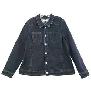 Luxe Moda ~Woman Size XL~ Black Denim Beaded Jacket Cotton Blend.